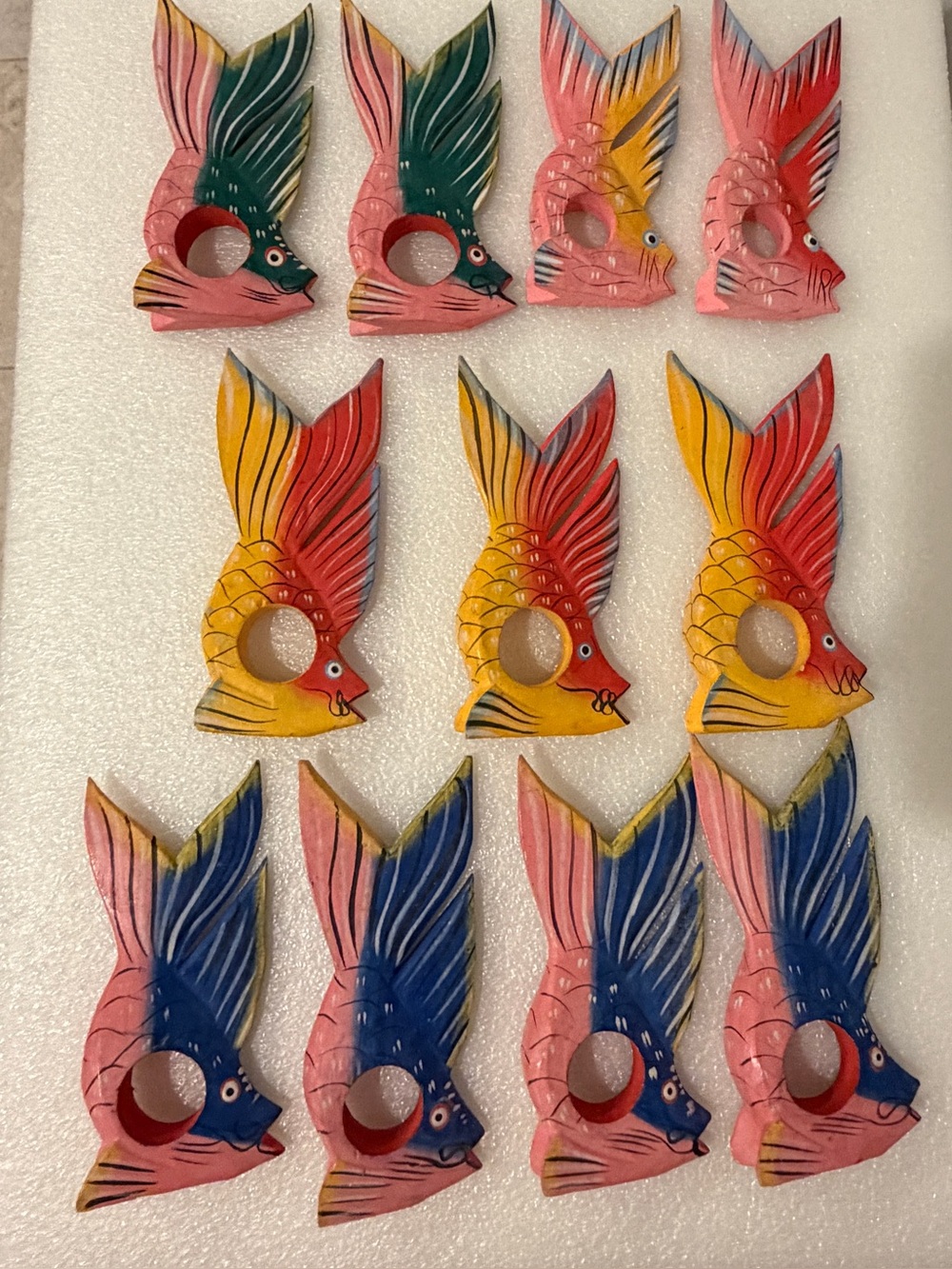 Set of 11 Painted Wood Tropical Fish Napkin Rings
